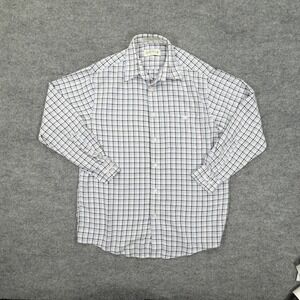Orvis Shirt Mens Medium White Blue Plaid Cotton Cashmere Long Sleeve Button Up